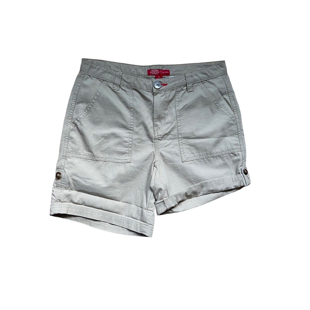 EMS Eastern Mountain Sports Womens‎ Shorts Size 2 Khaki Roll Tab Hiking Outdoors